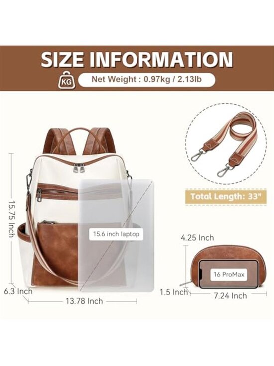 Vegan Leather Laptop Backpack for Women 15.6 Inch Work Backpack Purse for